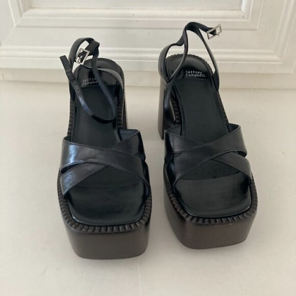 NIB Jeffery Campbell Free People Naomi Black Leather Platform Heels Sz 10 - Picture 7 of 11